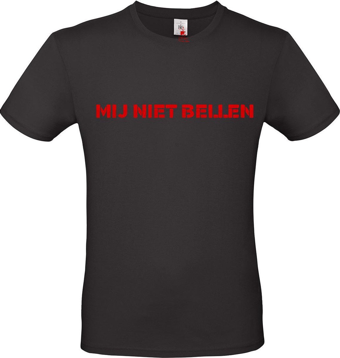 T-shirt met opdruk “Mij niet bellen”, Zwart T-shirt met rode opdruk. | Chateau Meiland | Martien Meiland | BC custom